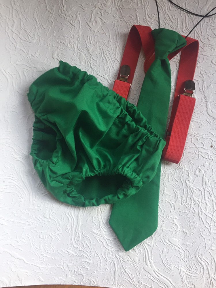 Boy Cake Smash Outfit, Boy 1st birthday Outfit, Boys first birthday,Cake Smash Set, Tie and Diaper Cover, Baby Necktie, Christmas set, Green