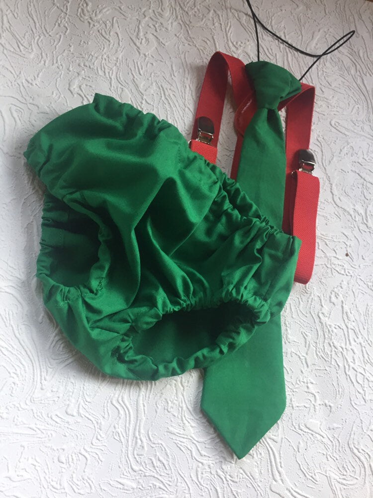 Boy Cake Smash Outfit, Boy 1st birthday Outfit, Boys first birthday,Cake Smash Set, Tie and Diaper Cover, Baby Necktie, Christmas set, Green