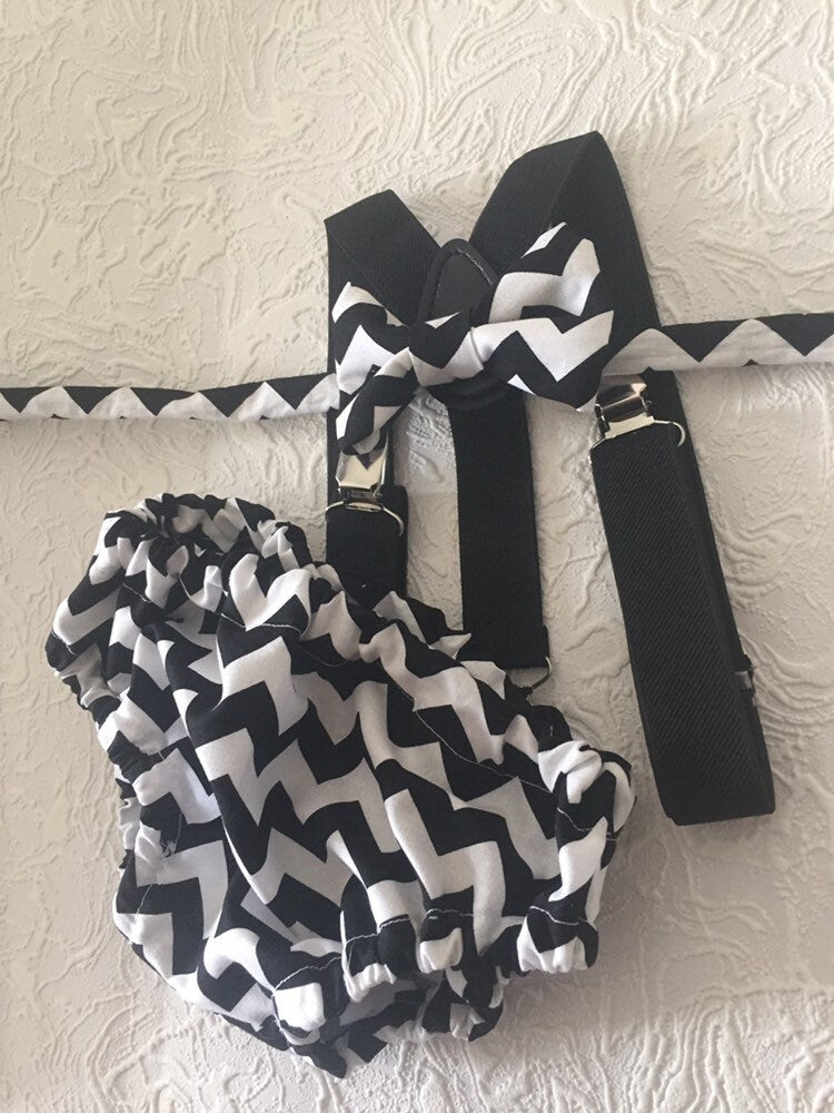 Boy Cake Smash Outfit, Boy Cake Smash, Boy 1st Birthday Set, Cake Smashing Outfit, 1st Birthday, 1st Birthday, Black and White Chevron