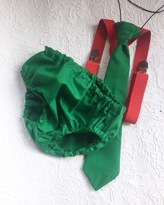 Boy Cake Smash Outfit, Boy 1st birthday Outfit, Boys first birthday,Cake Smash Set, Tie and Diaper Cover, Baby Necktie, Christmas set, Green