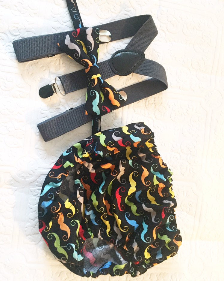 Little man 1st birthday outfit, 1st birthday cake smash outfit, mustache cake smash outfit, mustache tie and diaper cover, boy cake smash