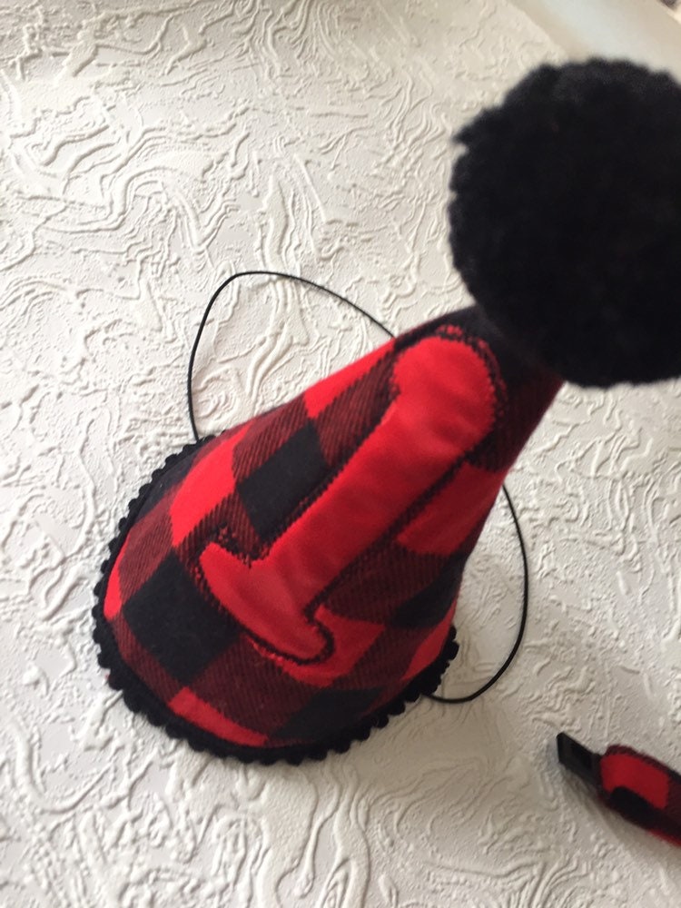 Lumberjack Birthday party hat, buffalo plaid woodland party decor, boy Birthday, Girl Birthday party