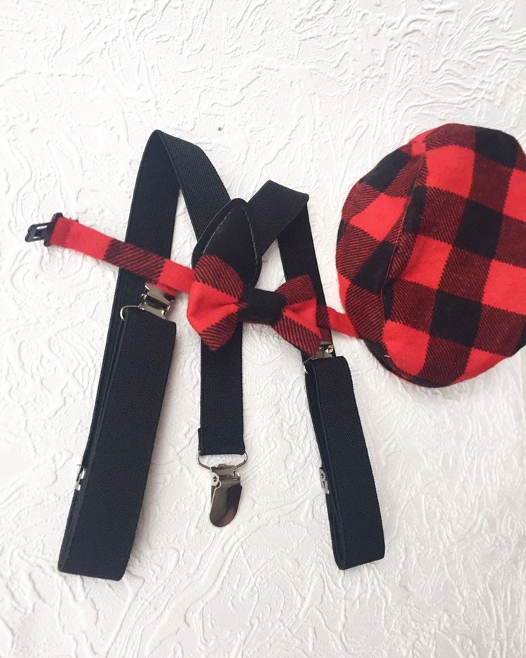 Cake Smash Outfit Boy Girl Buffalo Plaid Set or Buy the Piece Diaper Cover Bow Tie Suspenders Boys First 1st Birthday Lumberjack Photoshoot