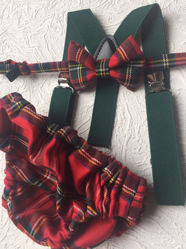Cake Smash Outfit Boy Girl Buffalo Plaid Set or Buy the Piece Diaper Cover Bow Tie Suspenders Boys First 1st Birthday Tartan Photoshoot
