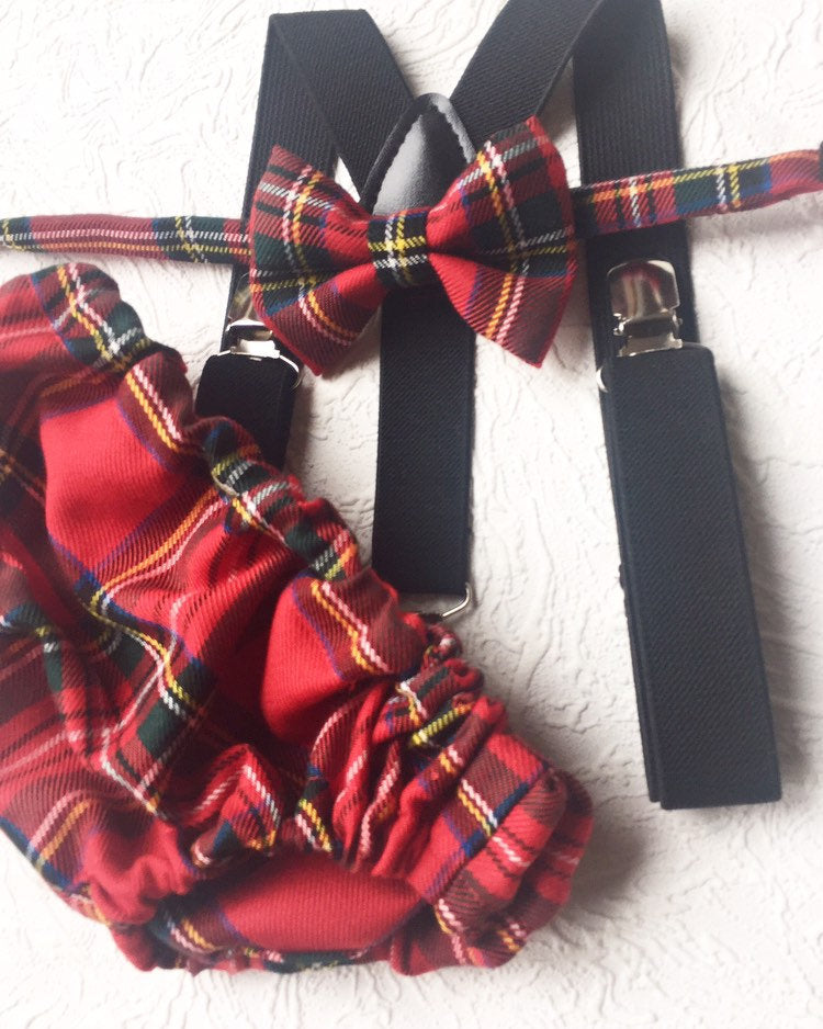 Cake Smash Outfit Boy Girl Buffalo Plaid Set or Buy the Piece Diaper Cover Bow Tie Suspenders Boys First 1st Birthday Tartan Photoshoot