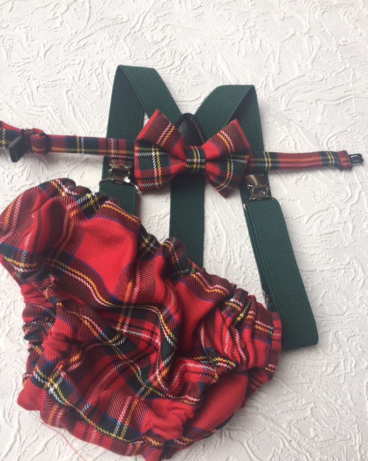 Cake Smash Outfit Boy Girl Buffalo Plaid Set or Buy the Piece Diaper Cover Bow Tie Suspenders Boys First 1st Birthday Tartan Photoshoot