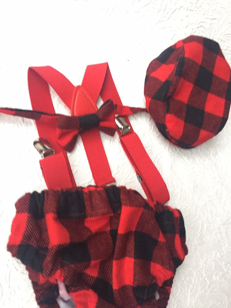 Cake Smash Outfit Boy Girl Buffalo Plaid Set or Buy the Piece Diaper Cover Bow Tie Suspenders Boys First 1st Birthday Lumberjack Photoshoot