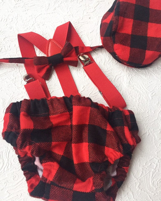 Cake Smash Outfit Boy Girl Buffalo Plaid Set or Buy the Piece Diaper Cover Bow Tie Suspenders Boys First 1st Birthday Lumberjack Photoshoot