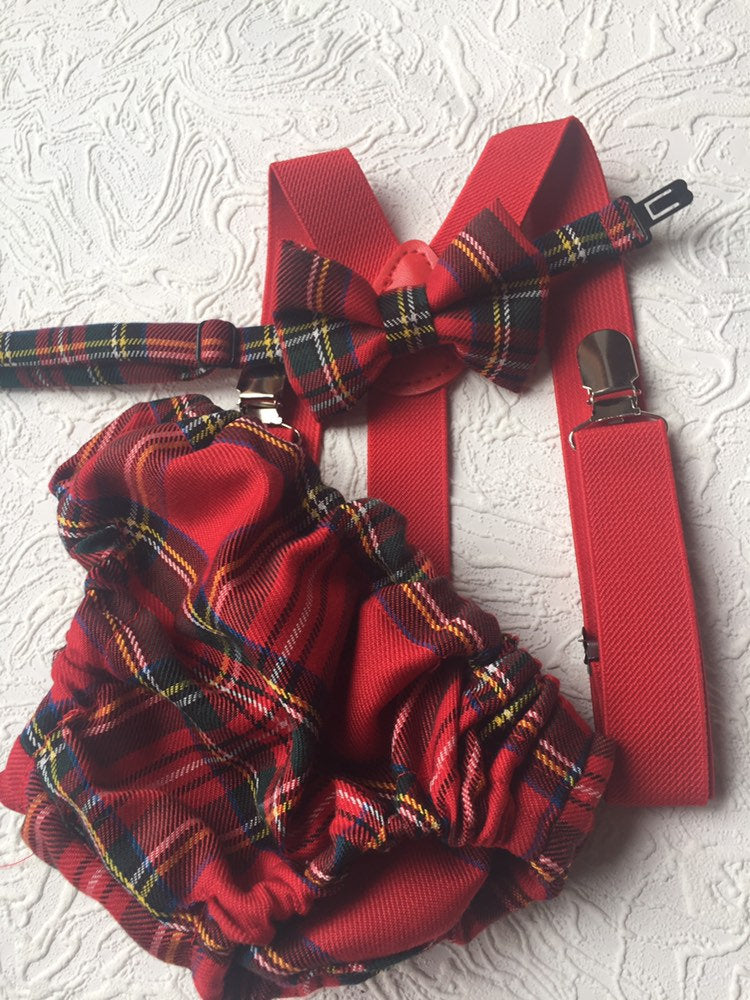 Cake Smash Outfit Boy Girl Buffalo Plaid Set or Buy the Piece Diaper Cover Bow Tie Suspenders Boys First 1st Birthday Tartan Photoshoot