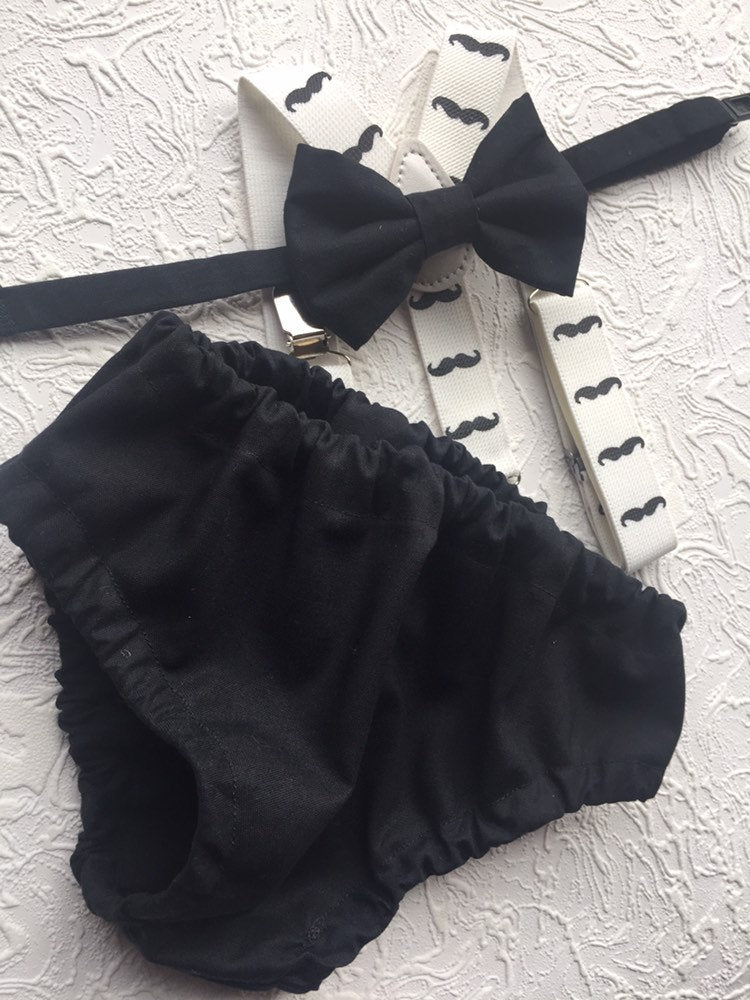 Cake Smash Boy Outfit, Birthday Boy, Black Diaper Cover, Bowtie, Suspender, First Birthday Boy, Boys 1st Birthday