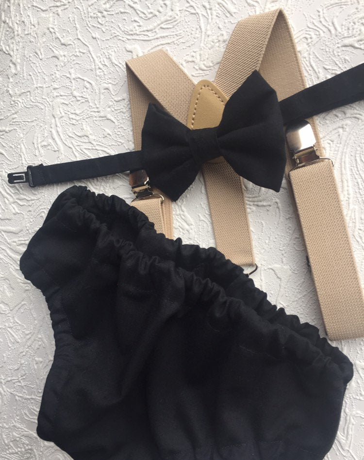 Cake Smash Boy Outfit, Birthday Boy, Black Diaper Cover, Bowtie, Suspender, First Birthday Boy, Boys 1st Birthday