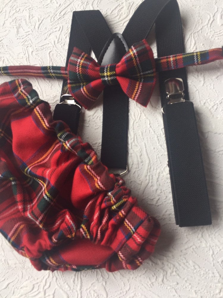 Cake Smash Outfit Boy Girl Buffalo Plaid Set or Buy the Piece Diaper Cover Bow Tie Suspenders Boys First 1st Birthday Tartan Photoshoot