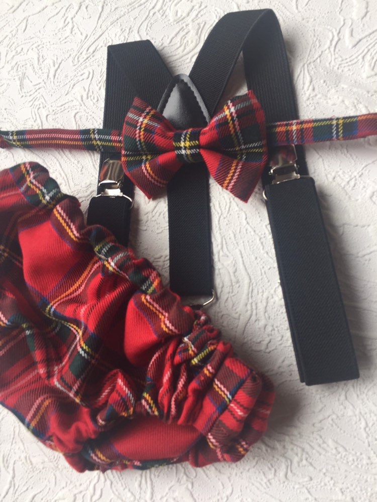 Cake Smash Outfit Boy Girl Buffalo Plaid Set or Buy the Piece Diaper Cover Bow Tie Suspenders Boys First 1st Birthday Tartan Photoshoot