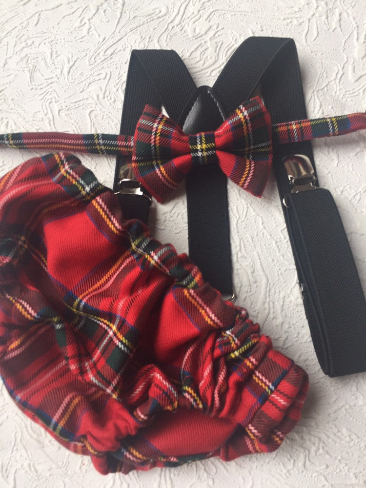 Cake Smash Outfit Boy Girl Buffalo Plaid Set or Buy the Piece Diaper Cover Bow Tie Suspenders Boys First 1st Birthday Tartan Photoshoot