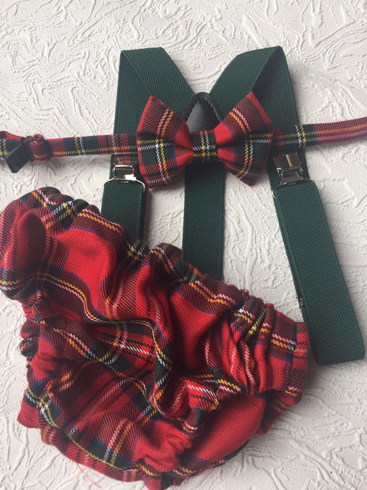 Cake Smash Outfit Boy Girl Buffalo Plaid Set or Buy the Piece Diaper Cover Bow Tie Suspenders Boys First 1st Birthday Tartan Photoshoot