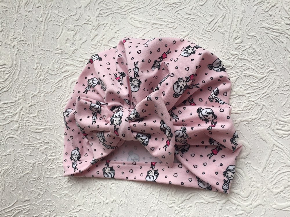 Baby Turban Hat, Newborn Turbans, Baby Girl Hair Bow, Pink Hair Bow, Baby Shower Gift, Valentines Day Gift, Hat with Bow