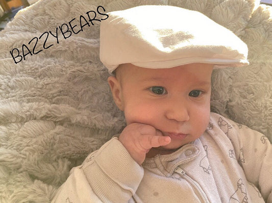 Christening hat white newsboy hat - white baby flat cap - newsboy cap for baby - White Baptism hat - Wedding Ring Bearer - made to order