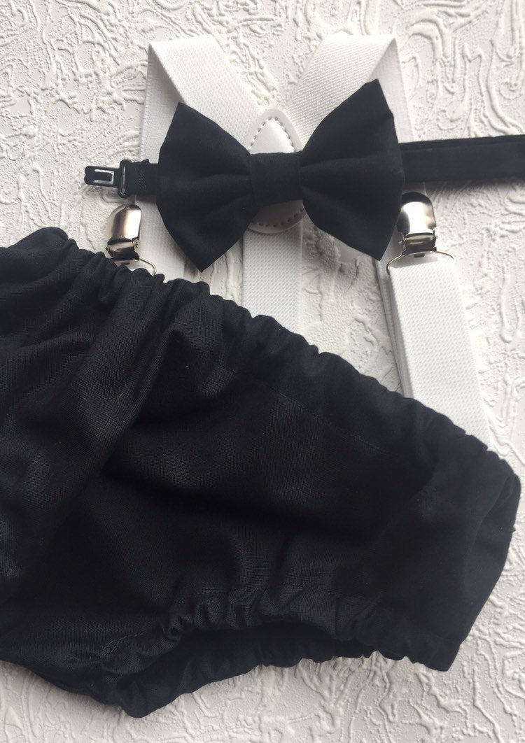 Cake Smash Boy Outfit, Birthday Boy, Black Diaper Cover, Bowtie, Suspender, First Birthday Boy, Boys 1st Birthday