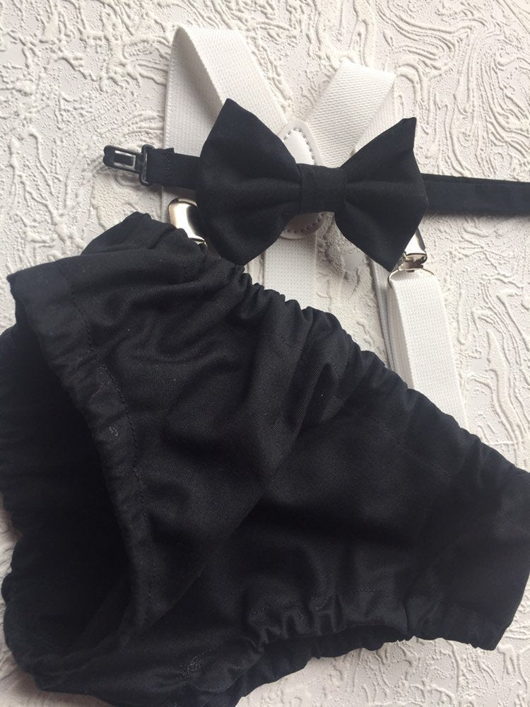 Cake Smash Boy Outfit, Birthday Boy, Black Diaper Cover, Bowtie, Suspender, First Birthday Boy, Boys 1st Birthday