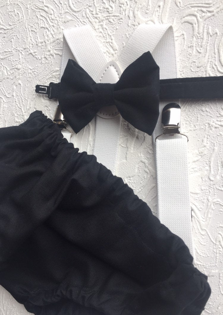 Cake Smash Boy Outfit, Birthday Boy, Black Diaper Cover, Bowtie, Suspender, First Birthday Boy, Boys 1st Birthday