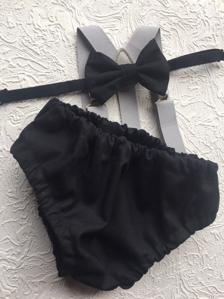 Cake Smash Boy Outfit, Birthday Boy, Black Diaper Cover, Bowtie, Suspender, First Birthday Boy, Boys 1st Birthday