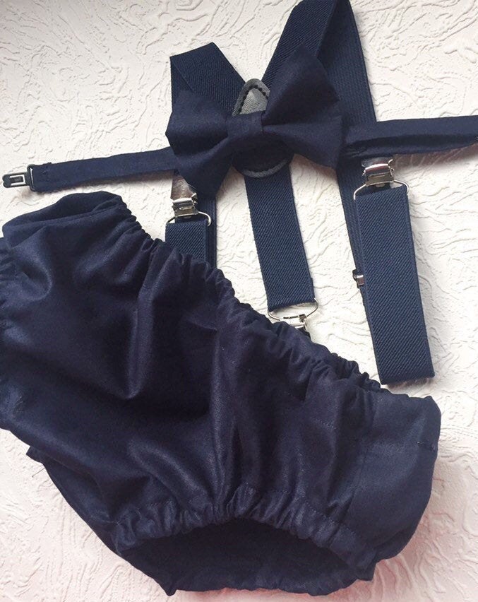 Navy Smash Cake Outfit Boy First Birthday super soft navy cotton Diaper Cover, navy Suspenders and navy bow tie 1st Birthday Photoshoot