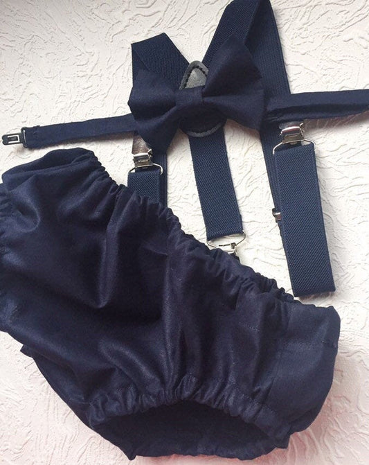 Navy Smash Cake Outfit Boy First Birthday super soft navy cotton Diaper Cover, navy Suspenders and navy bow tie 1st Birthday Photoshoot