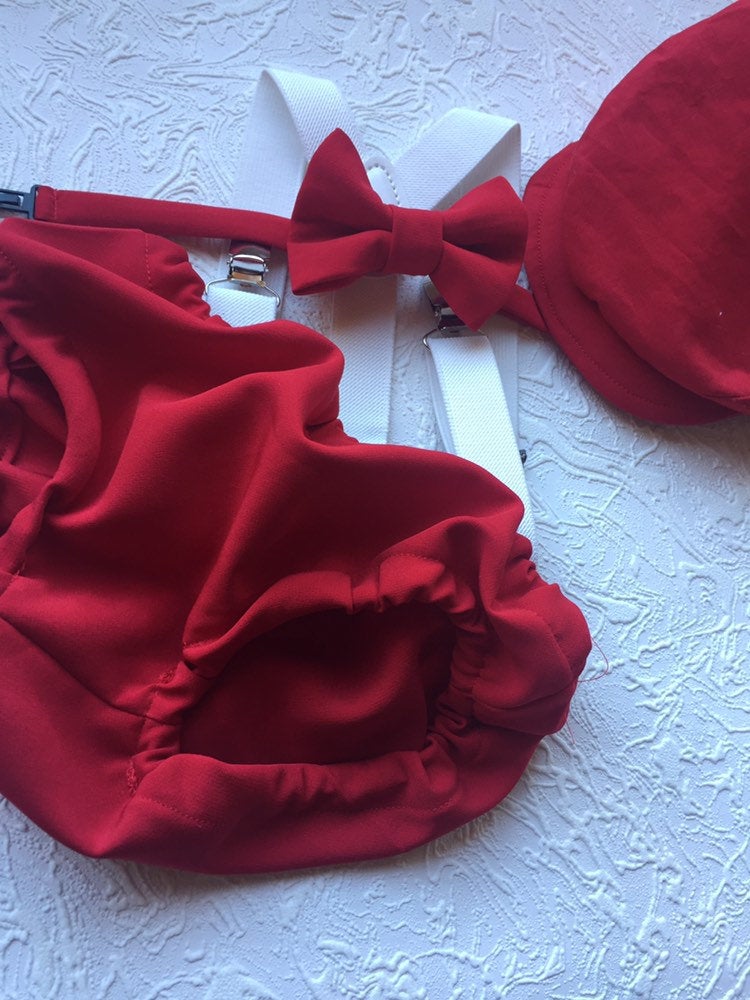 red cake smash outfit boy, red boys bow tie, red bow tie, smash cake outfit boy, red diaper cover bow tie, red baby bow tie, red suspenders