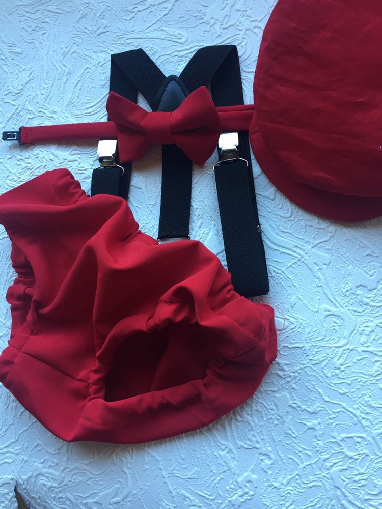 red cake smash outfit boy, red boys bow tie, red bow tie, smash cake outfit boy, red diaper cover bow tie, red baby bow tie, red suspenders