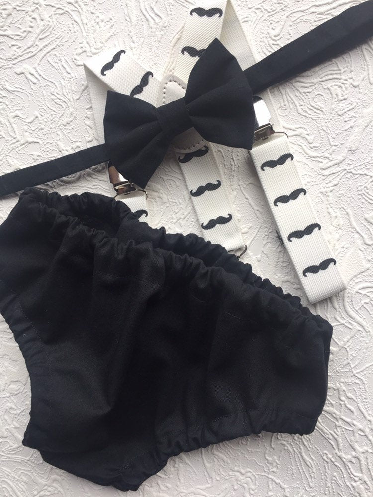 Cake Smash Boy Outfit, Birthday Boy, Black Diaper Cover, Bowtie, Suspender, First Birthday Boy, Boys 1st Birthday