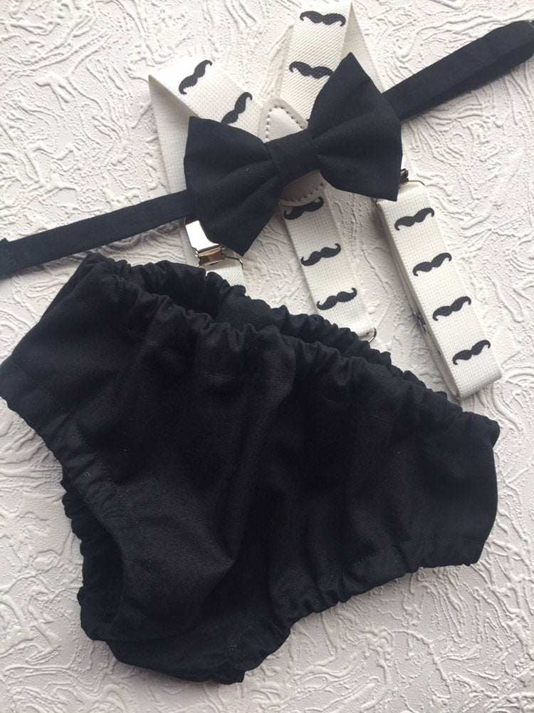 Cake Smash Boy Outfit, Birthday Boy, Black Diaper Cover, Bowtie, Suspender, First Birthday Boy, Boys 1st Birthday