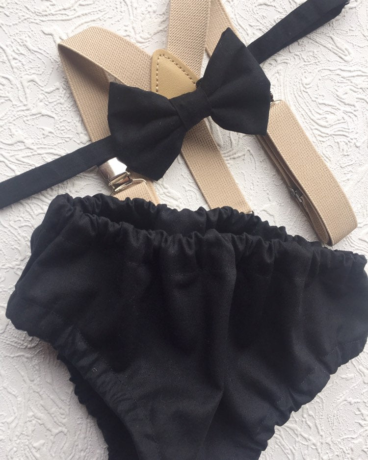 Cake Smash Boy Outfit, Birthday Boy, Black Diaper Cover, Bowtie, Suspender, First Birthday Boy, Boys 1st Birthday
