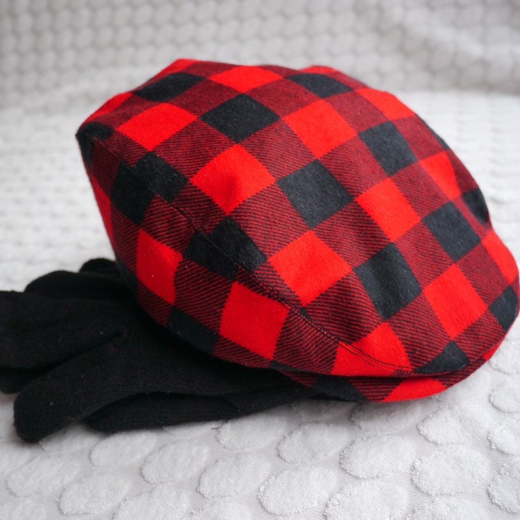 Red and Black Buffalo Check Flat Cap for boys and men
