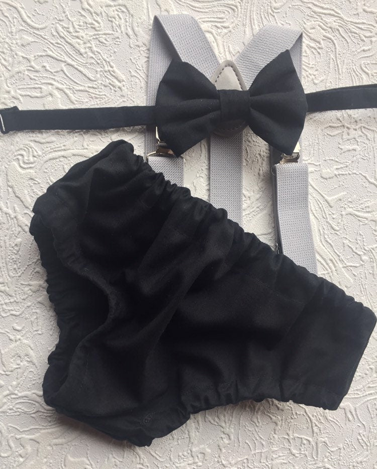 Cake Smash Boy Outfit, Birthday Boy, Black Diaper Cover, Bowtie, Suspender, First Birthday Boy, Boys 1st Birthday