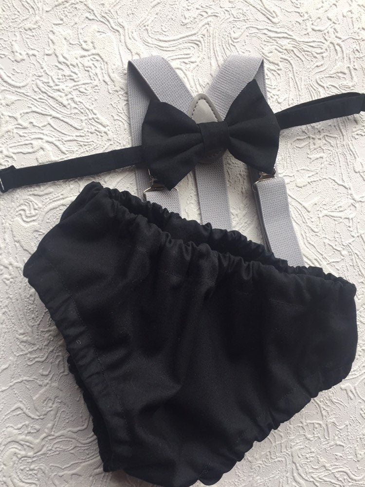 Cake Smash Boy Outfit, Birthday Boy, Black Diaper Cover, Bowtie, Suspender, First Birthday Boy, Boys 1st Birthday