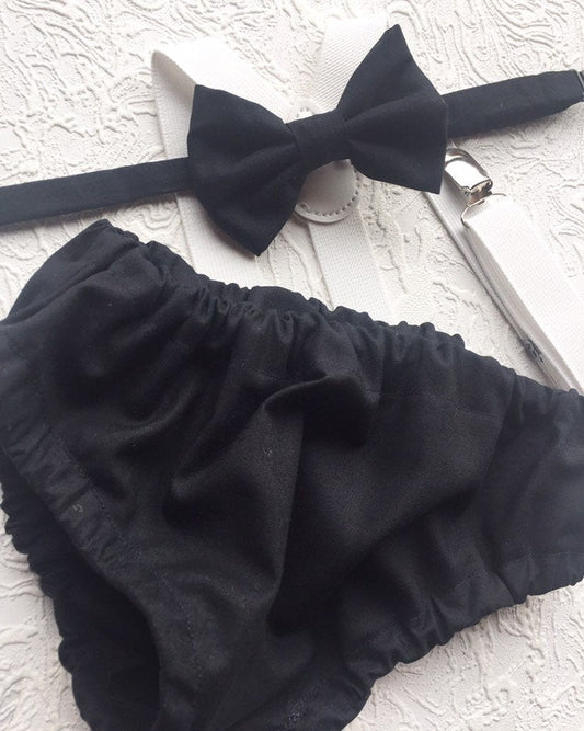 Cake Smash Boy Outfit, Birthday Boy, Black Diaper Cover, Bowtie, Suspender, First Birthday Boy, Boys 1st Birthday