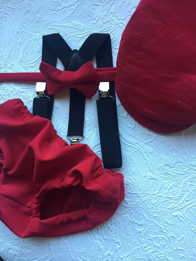 red cake smash outfit boy, red boys bow tie, red bow tie, smash cake outfit boy, red diaper cover bow tie, red baby bow tie, red suspenders