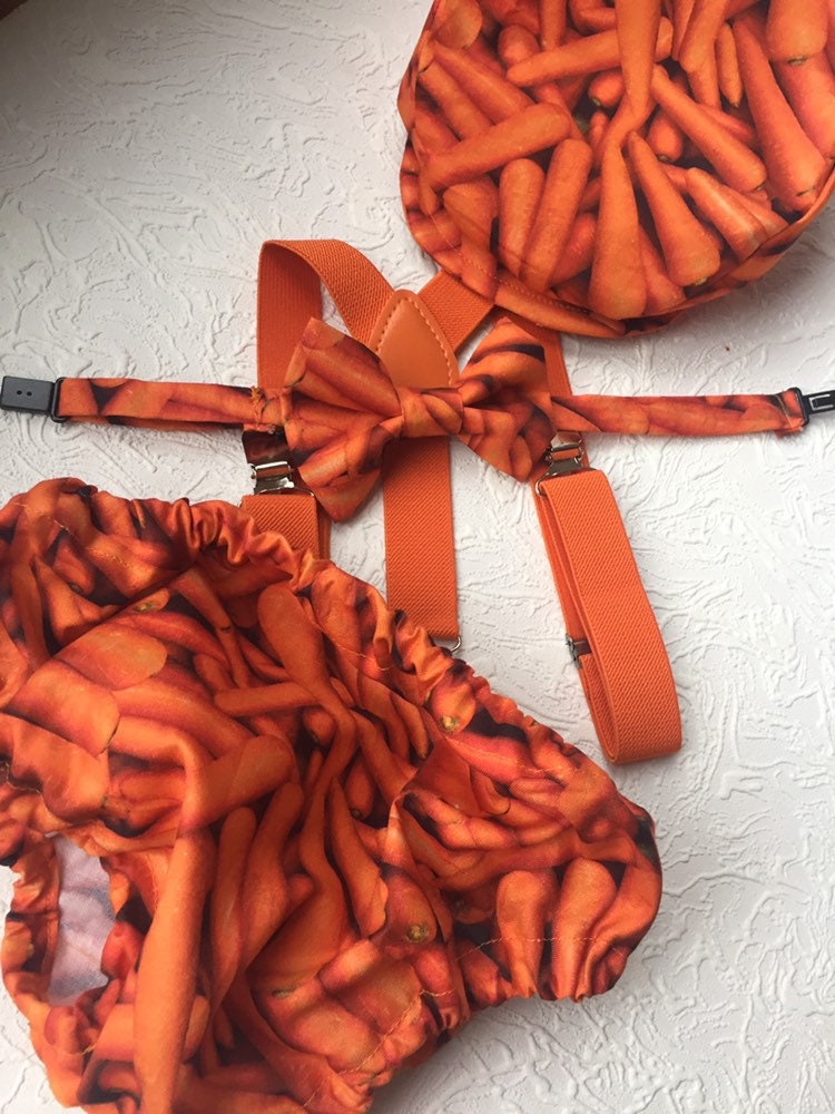 Orange Cake Smash Outfit Boy — 1sth Birthday Outfit Boy — Orange Diaper Cover & Orange Bow Tie with RED Suspenders