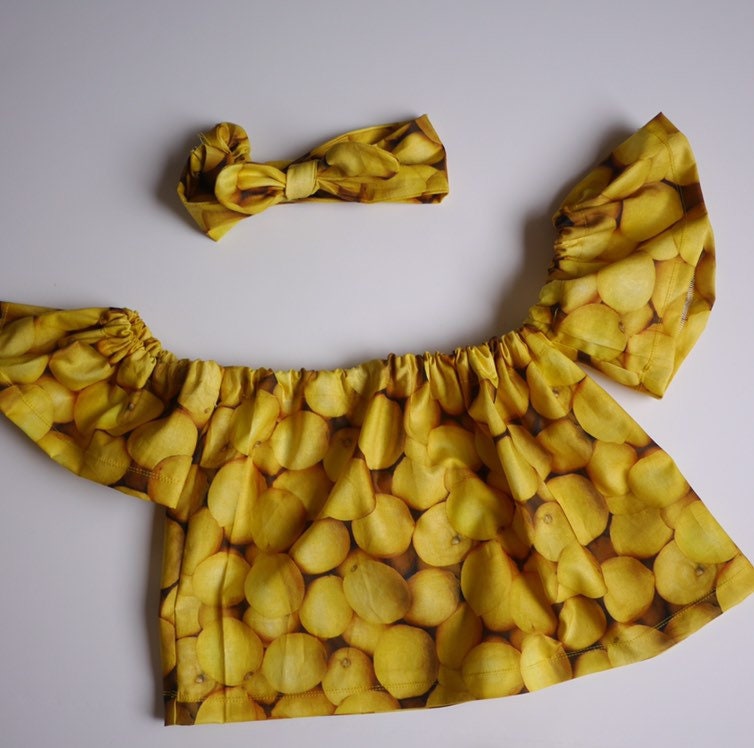 Lemonade off shoulder top, girls lemon crop top, toddler summer crop top, coming home outfits, lemonade birthday, baby outfits, off shoulder