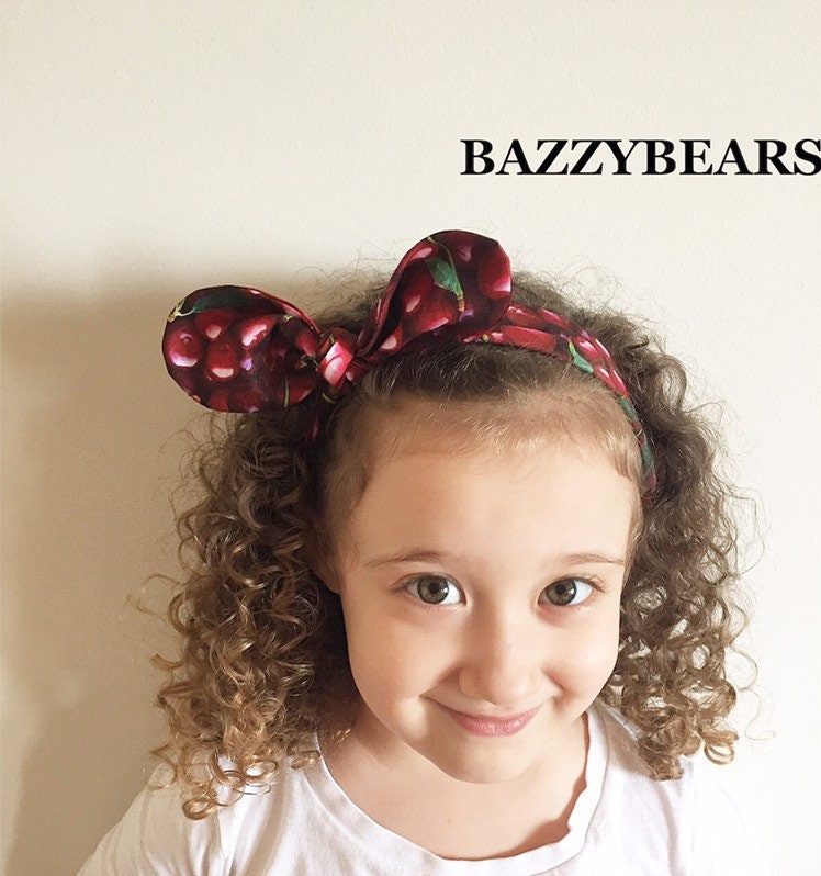 Cherry headband Top Knot headband adult headband girls hair band wide headband cherry top knot fabric headband pixie headband 40’s headband