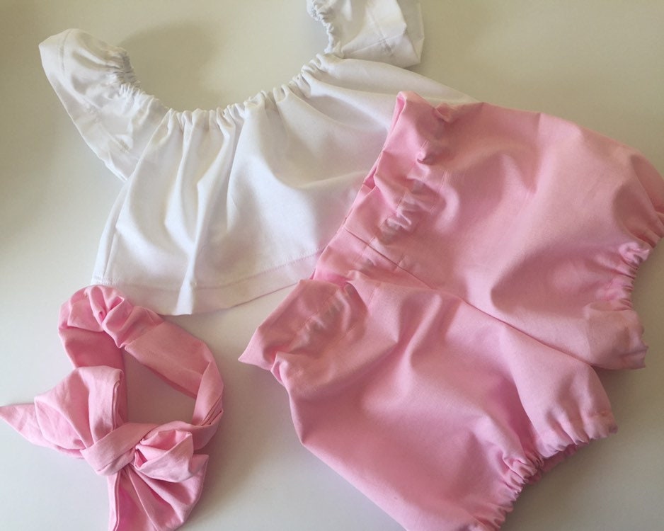 Baby girl set, pink pastel outfit, silk satin, Toddler sets, Baby girl, Shorts and Crop Top, 1st Birthday outfit, Girl clothes, off shoulder