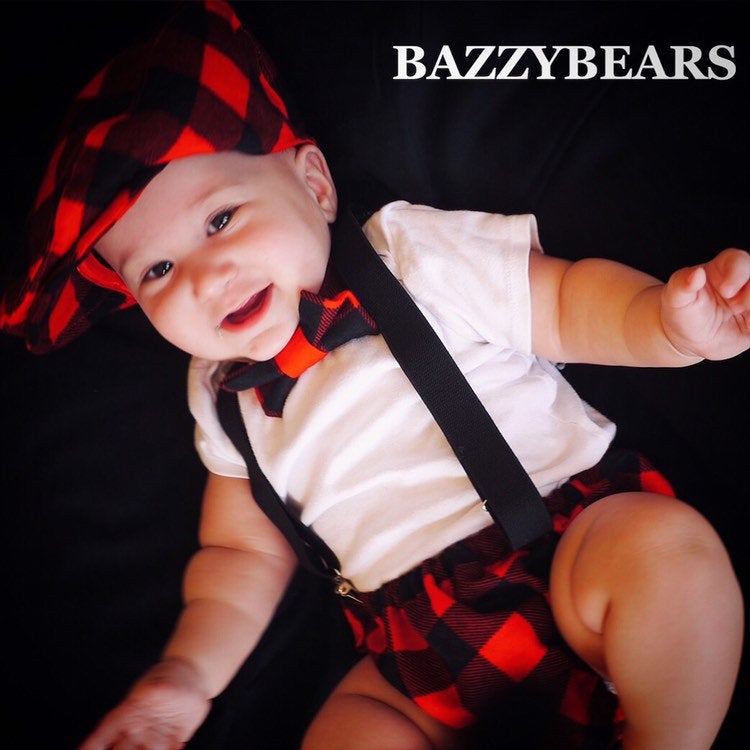 Cake Smash Outfit Boy Girl Buffalo Plaid Set or Buy the Piece Diaper Cover Bow Tie Suspenders Boys First 1st Birthday Lumberjack Photoshoot