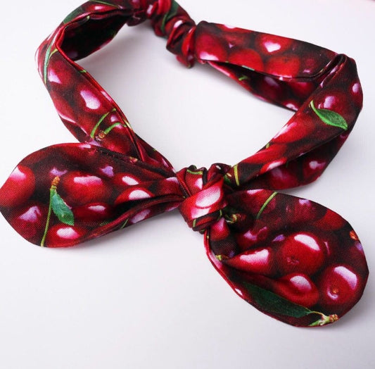 Cherry headband Top Knot headband adult headband girls hair band wide headband cherry top knot fabric headband pixie headband 40’s headband