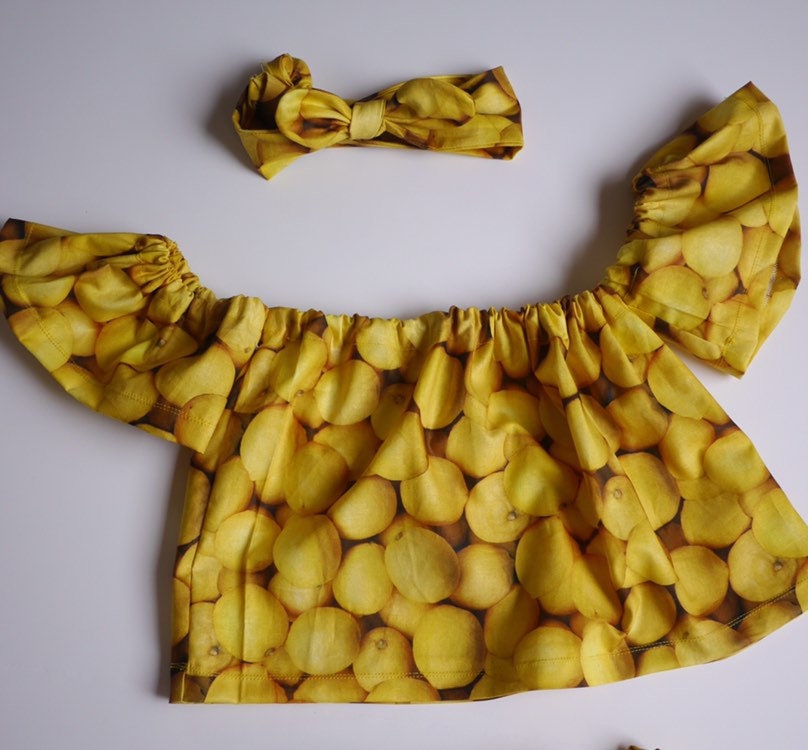 Lemonade off shoulder top, girls lemon crop top, toddler summer crop top, coming home outfits, lemonade birthday, baby outfits, off shoulder