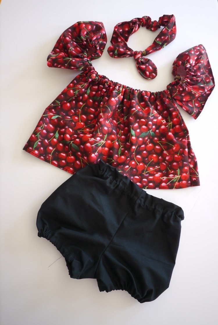 Baby Girl Set, Baby girl clothes, Baby outfit, baby sunsuit, Photography prop, Cherry, Red, Birthday outfit,baby shower gift,summer baby