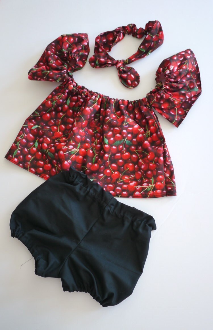 Baby Girl Set, Baby girl clothes, Baby outfit, baby sunsuit, Photography prop, Cherry, Red, Birthday outfit,baby shower gift,summer baby