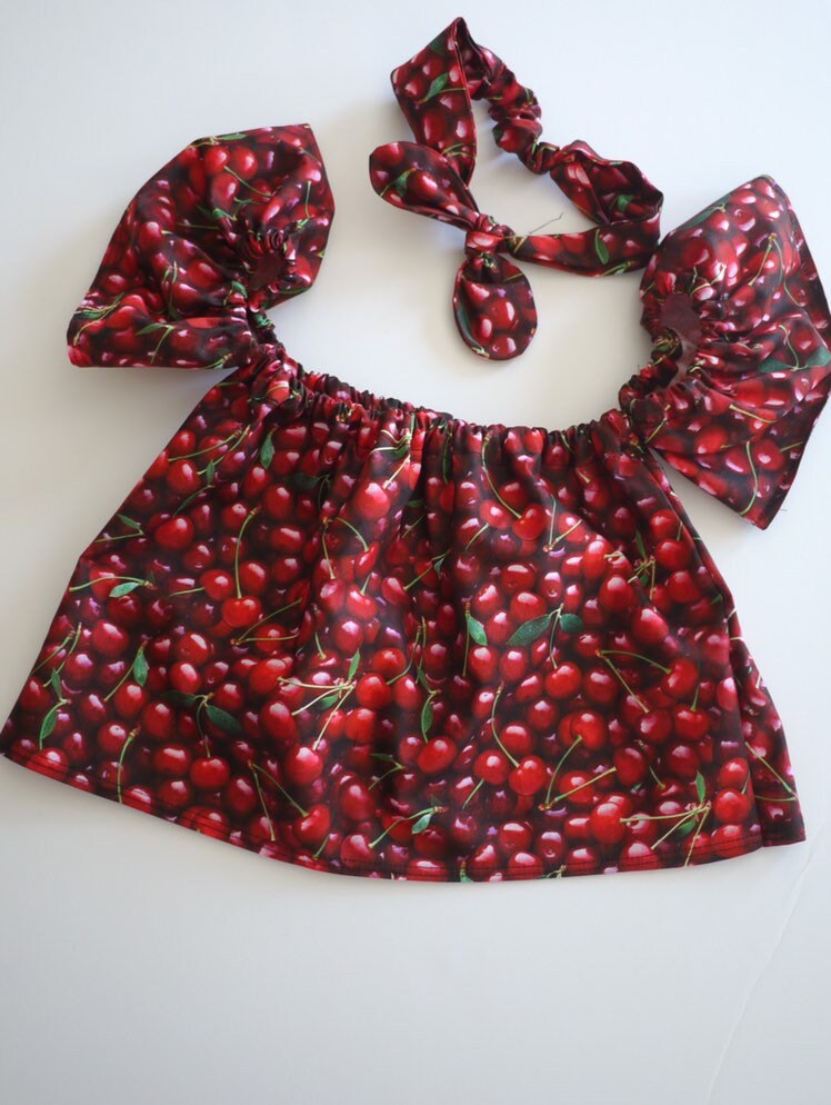 Cherry off shoulder top, girls cherry crop top, toddler summer crop top, coming home outfits, lemonade birthday, baby outfits, off shoulder