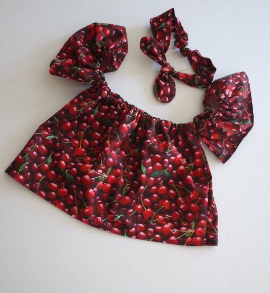 Cherry off shoulder top, girls cherry crop top, toddler summer crop top, coming home outfits, lemonade birthday, baby outfits, off shoulder
