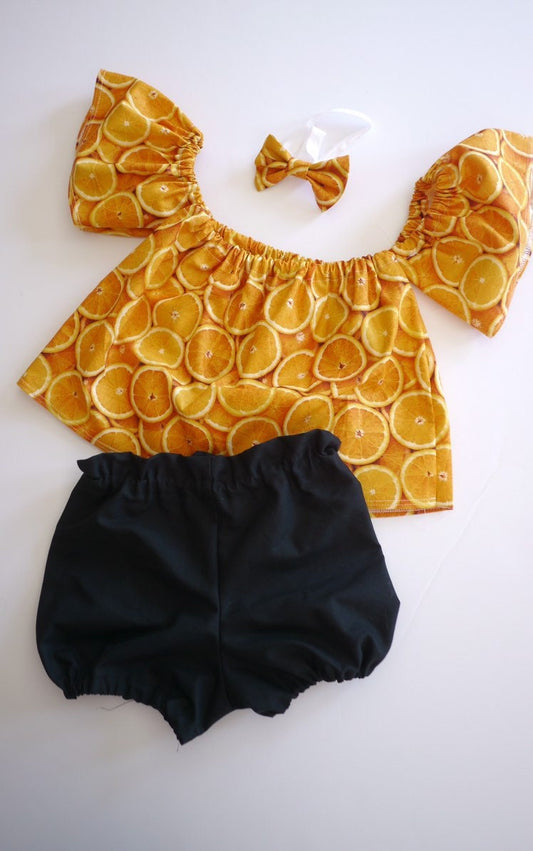 Baby Girl Set, Baby girl clothes, Baby outfit, baby sunsuit, Photography prop, Fruit, Orange, Birthday outfit,baby shower gift,summer baby