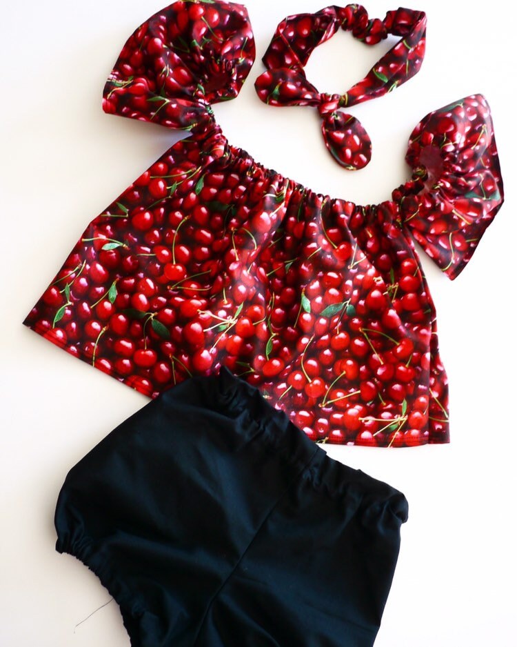 Baby Girl Set, Baby girl clothes, Baby outfit, baby sunsuit, Photography prop, Cherry, Red, Birthday outfit,baby shower gift,summer baby